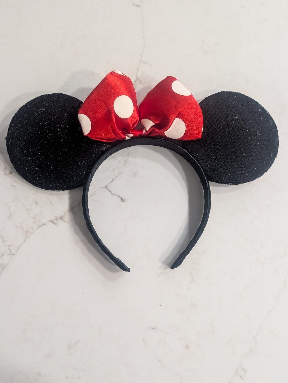 Kid Red Polka Dot Bow with Black Sequin Ears Headband